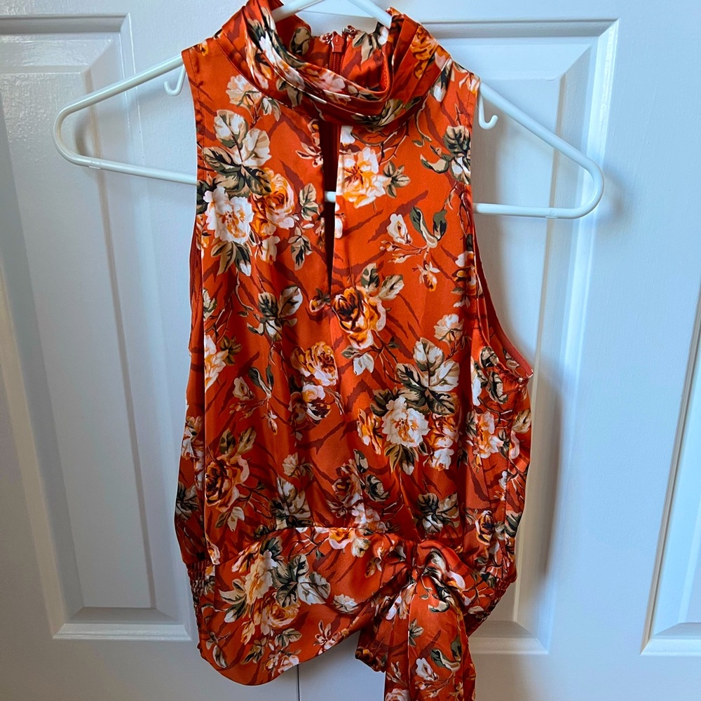 Stunning orange floral side-tie tank